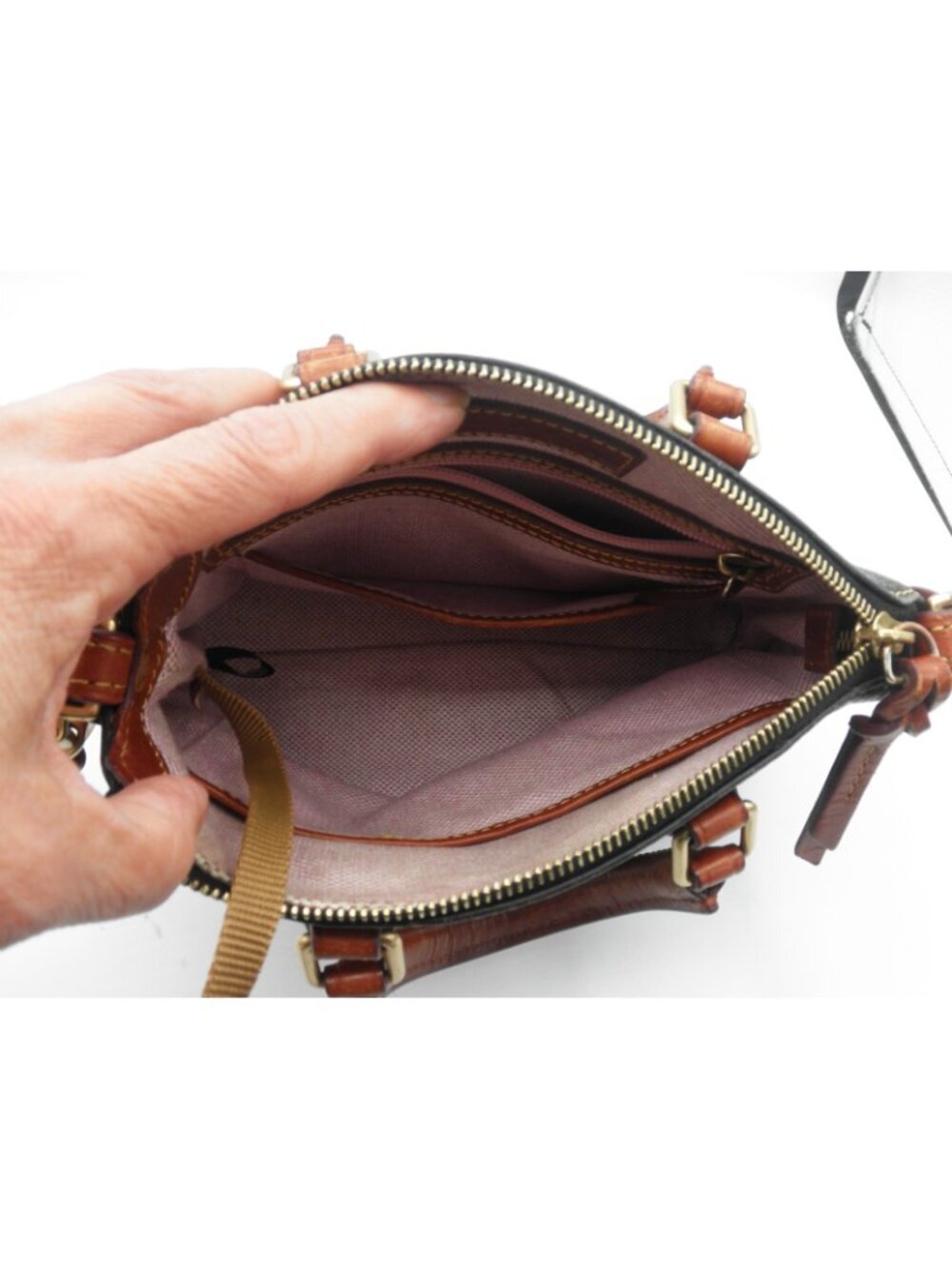 Dooney & Bourke Black Pebbled Leather Brown Accents Crossbody Satchel Handles - Picture 7 of 16